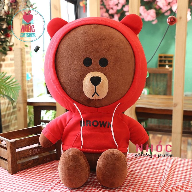 Thú bông gấu Brown mặc áo hoodie - Đỏ - 80650