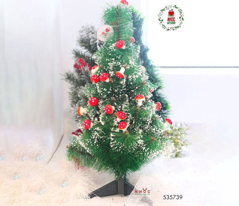 Cây thông noel phủ tuyết gắn nấm NN - Xanh - 55310