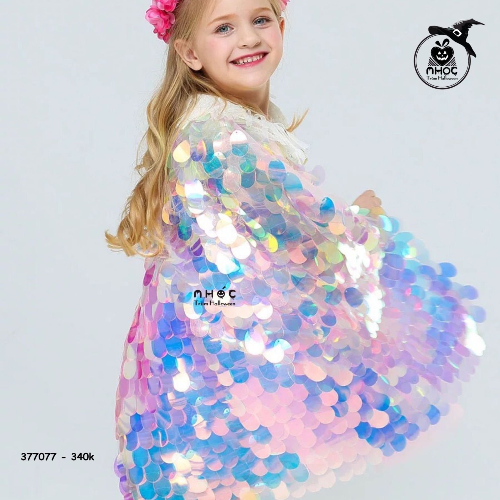 Áo choàng hallowwen vải cá lấp lánh - Hồng - S340