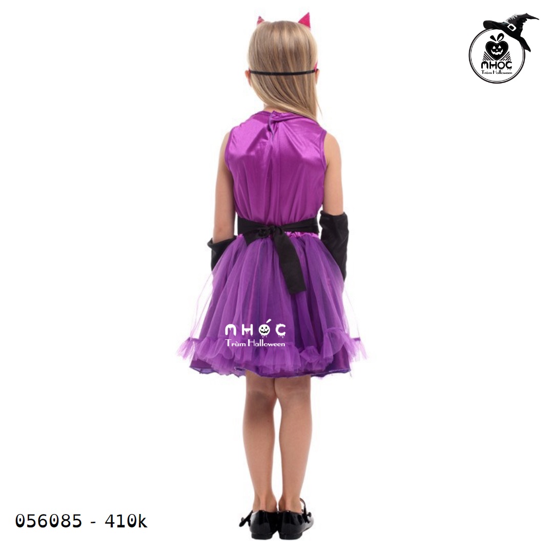 Đầm halloween mèo váy lưới combo cài mặt nạ bao tay - Tím - Size M - 115410