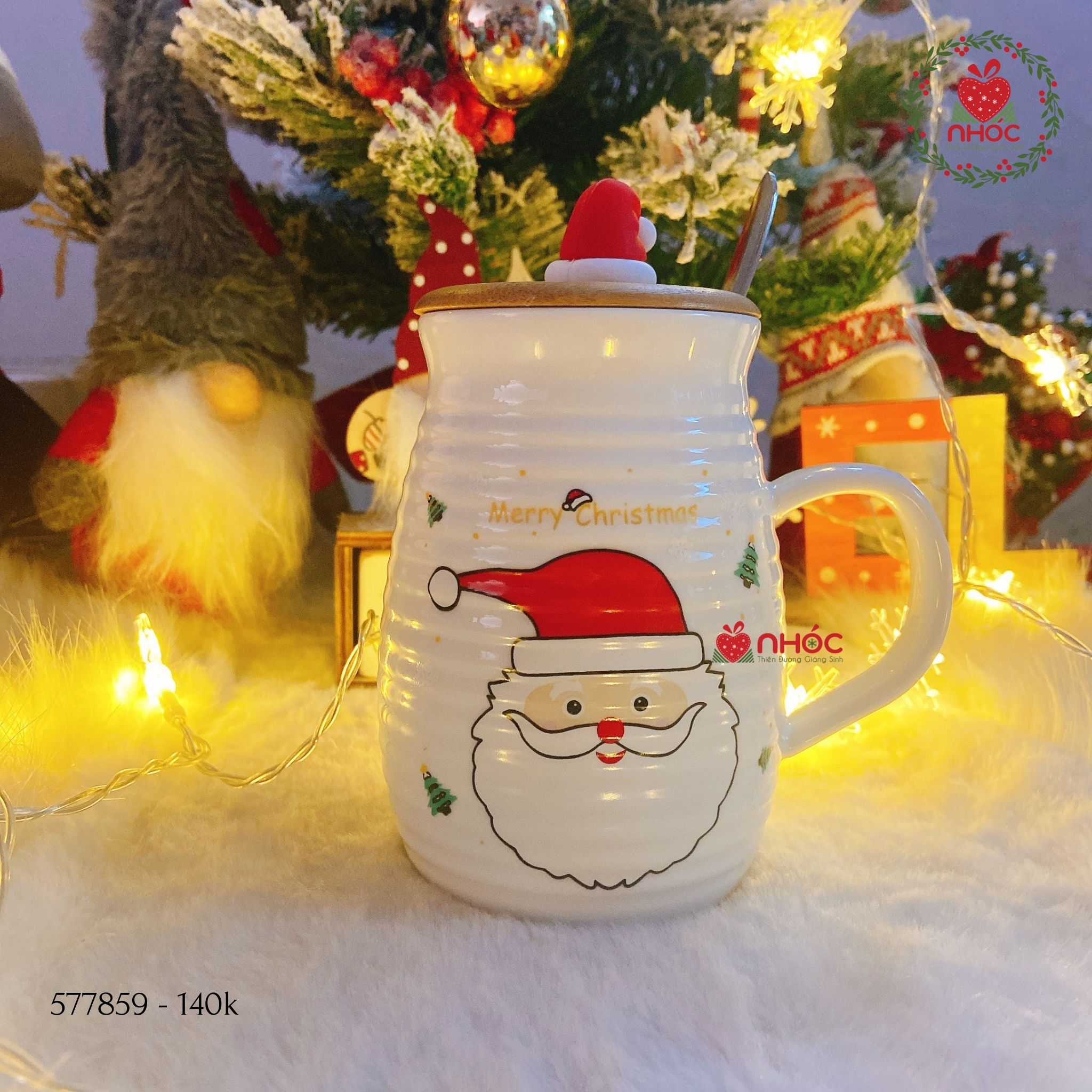 Ly sứ Noel cao bầu mặt ông già - 14001