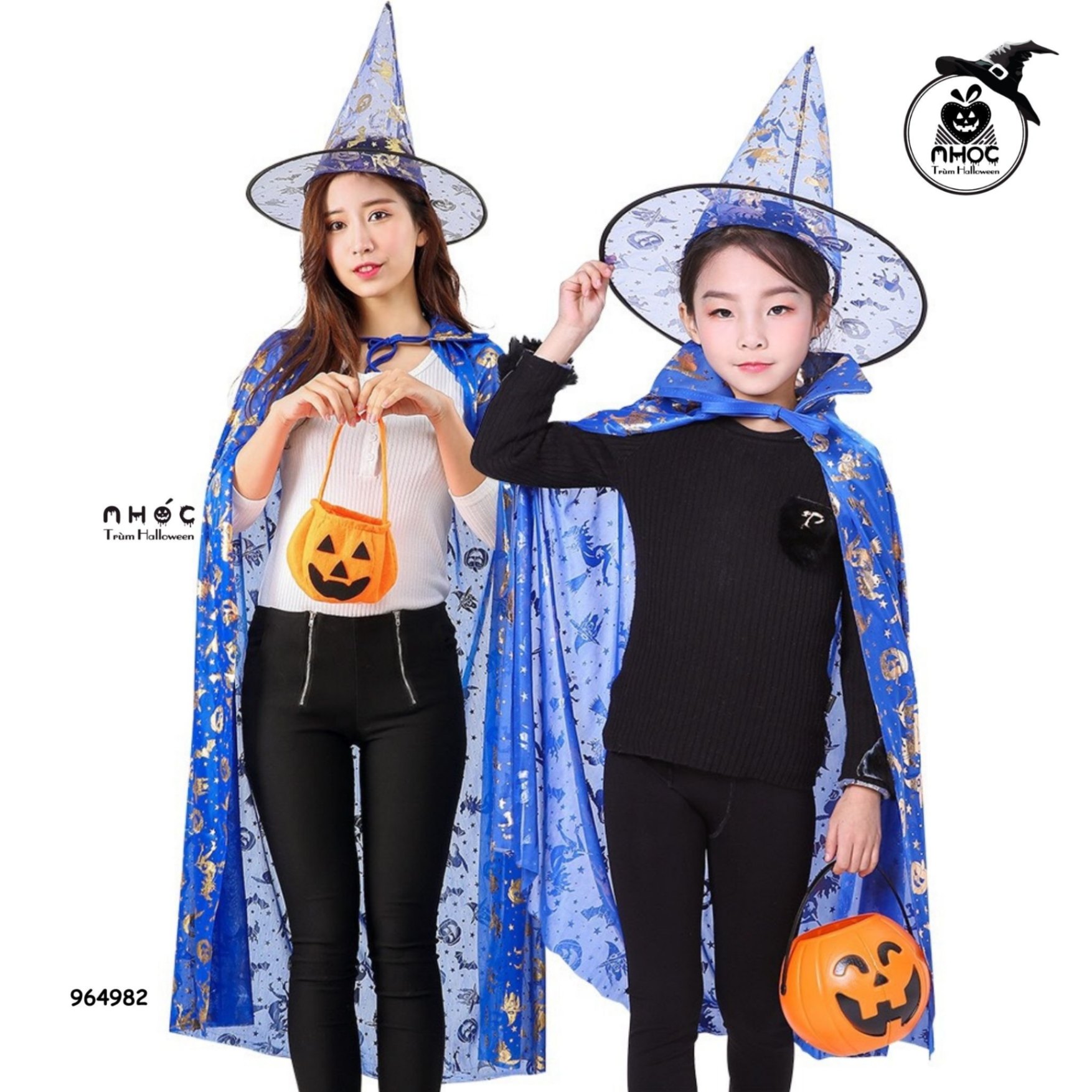 Áo choàng Halloween nhũ in bí dơi - Xanh dương - 120120