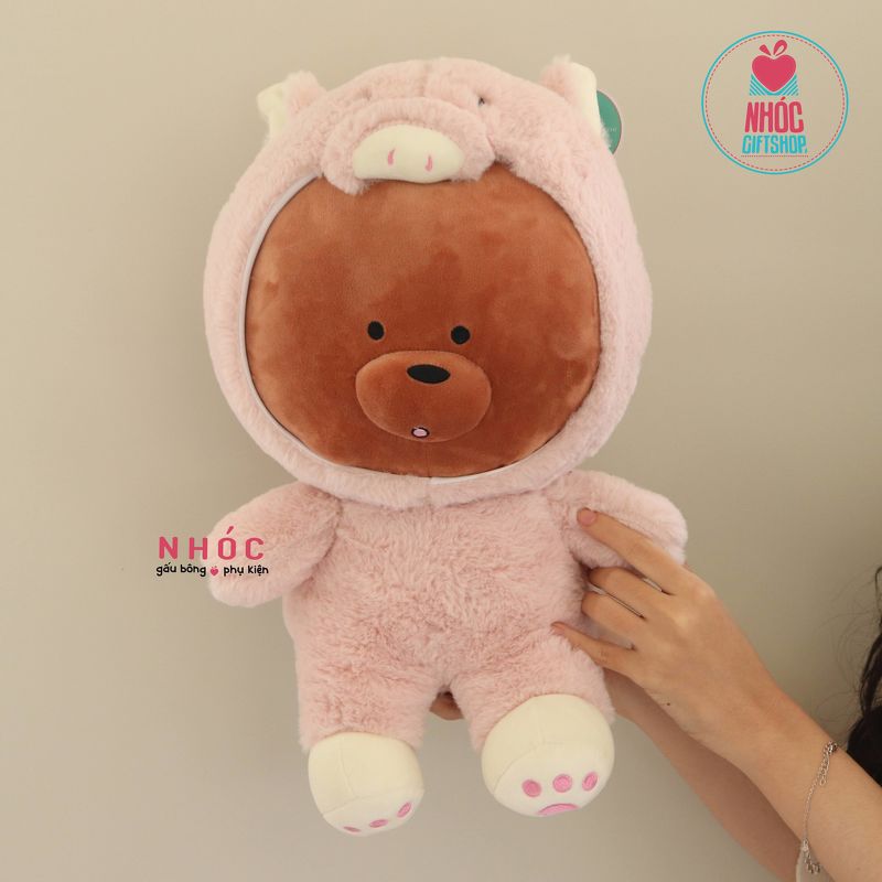 Thú bông we bare bears mặc áo thú lông mịn ngồi - Hồng - 60420