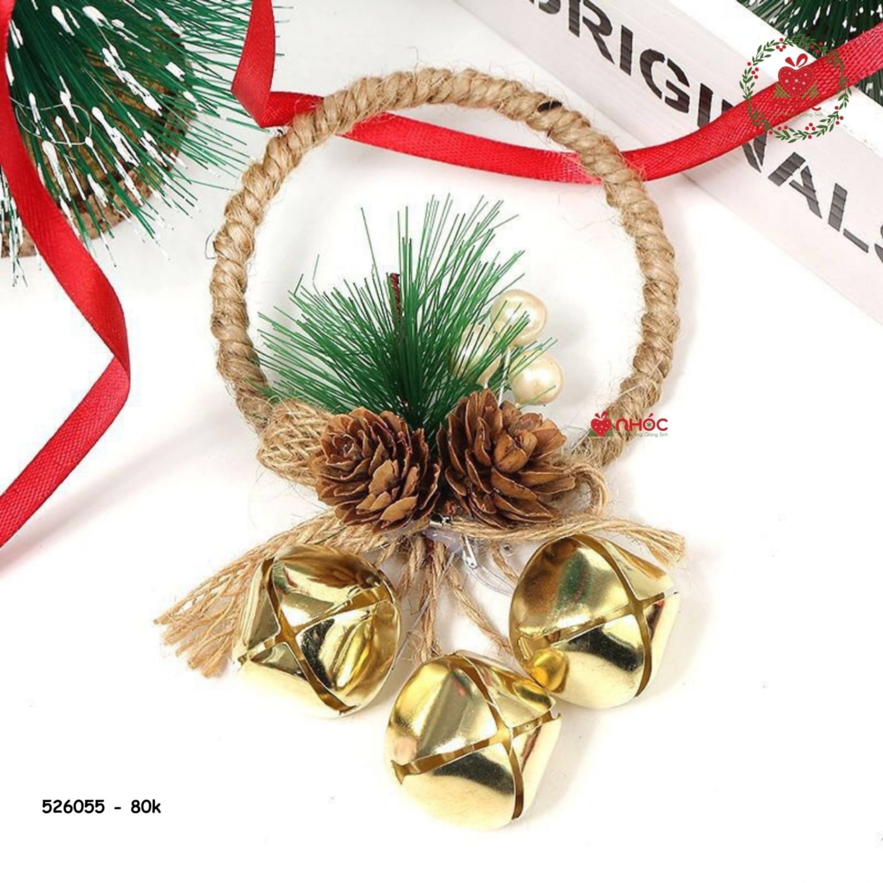 Phụ kiện trang trí Noel vòng bố 3 chuông - Vàng - 1580