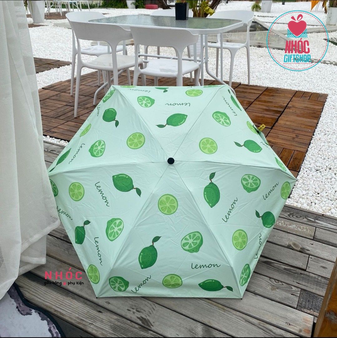Dù vải chống tia UV kèm hộp in trái cây - 24001 - Chanh xanh lá