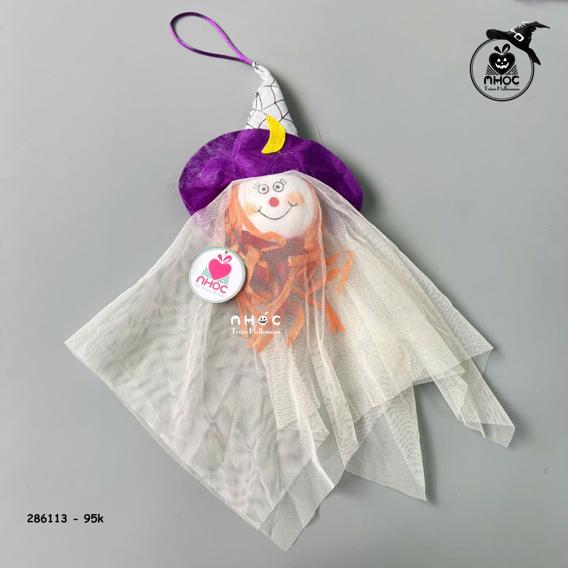 Ma boo treo trùm đầu nơ chấm bi - Trắng - 4595