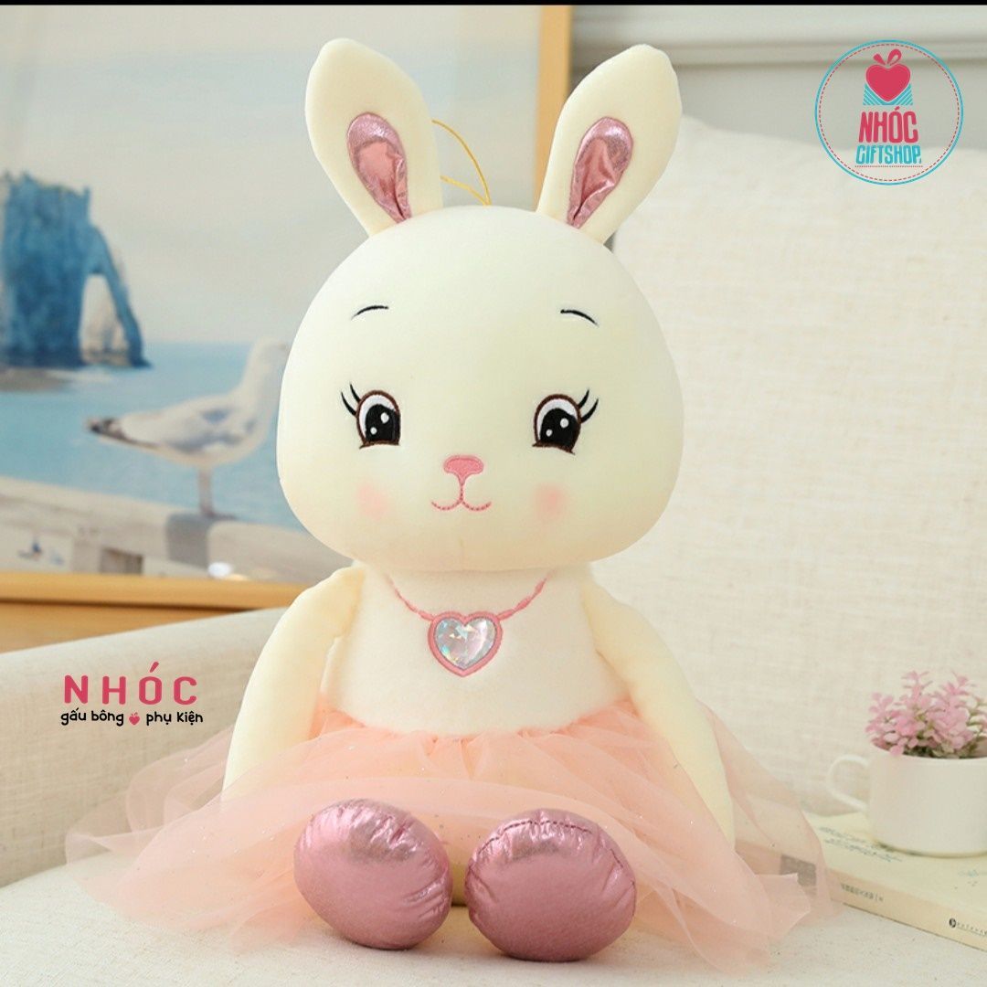 Thú bông thỏ mặc đầm voan kim tuyến lông mịn - Hồng - 95480