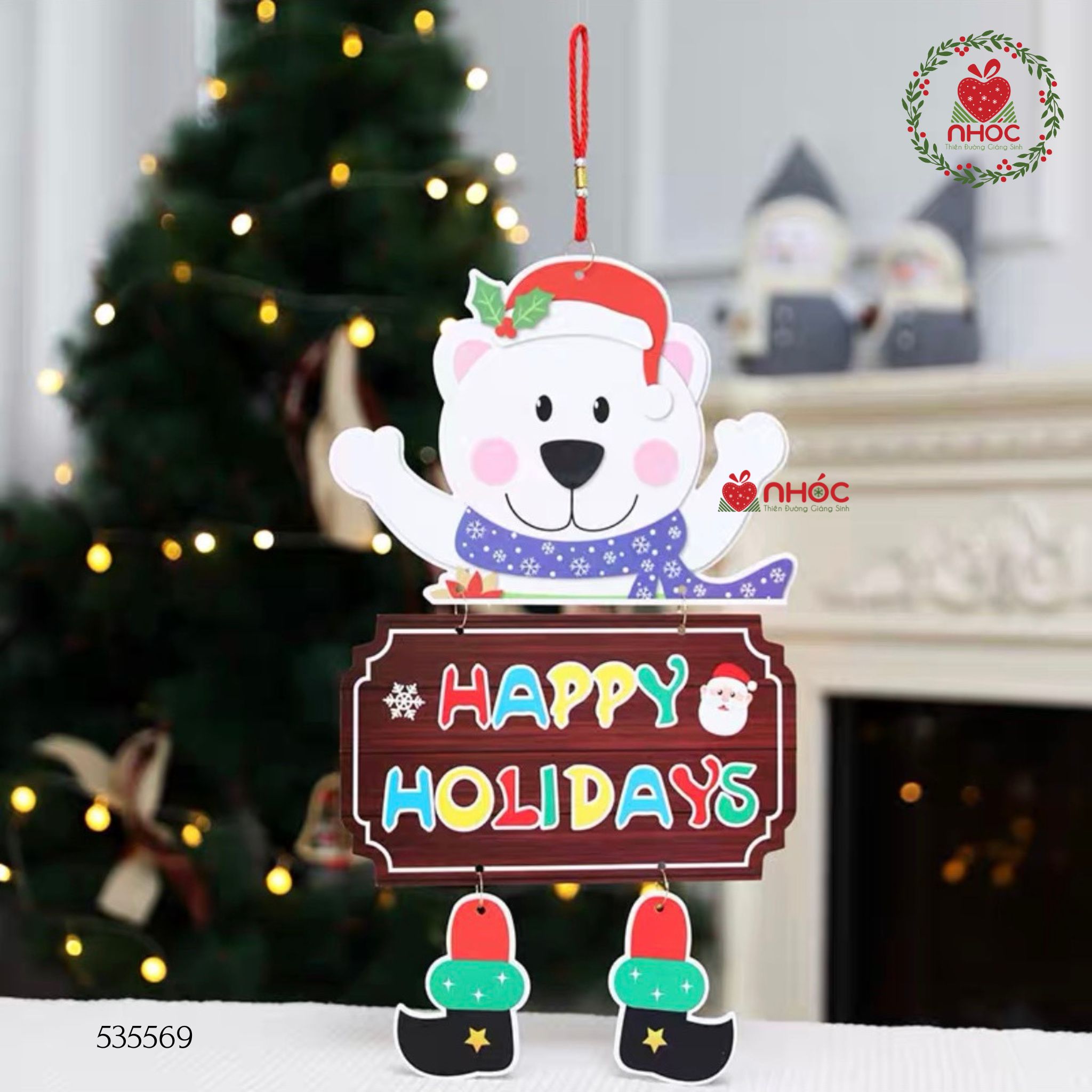 Bảng treo Noel giấy - Gấu Happy Holidays - 6001