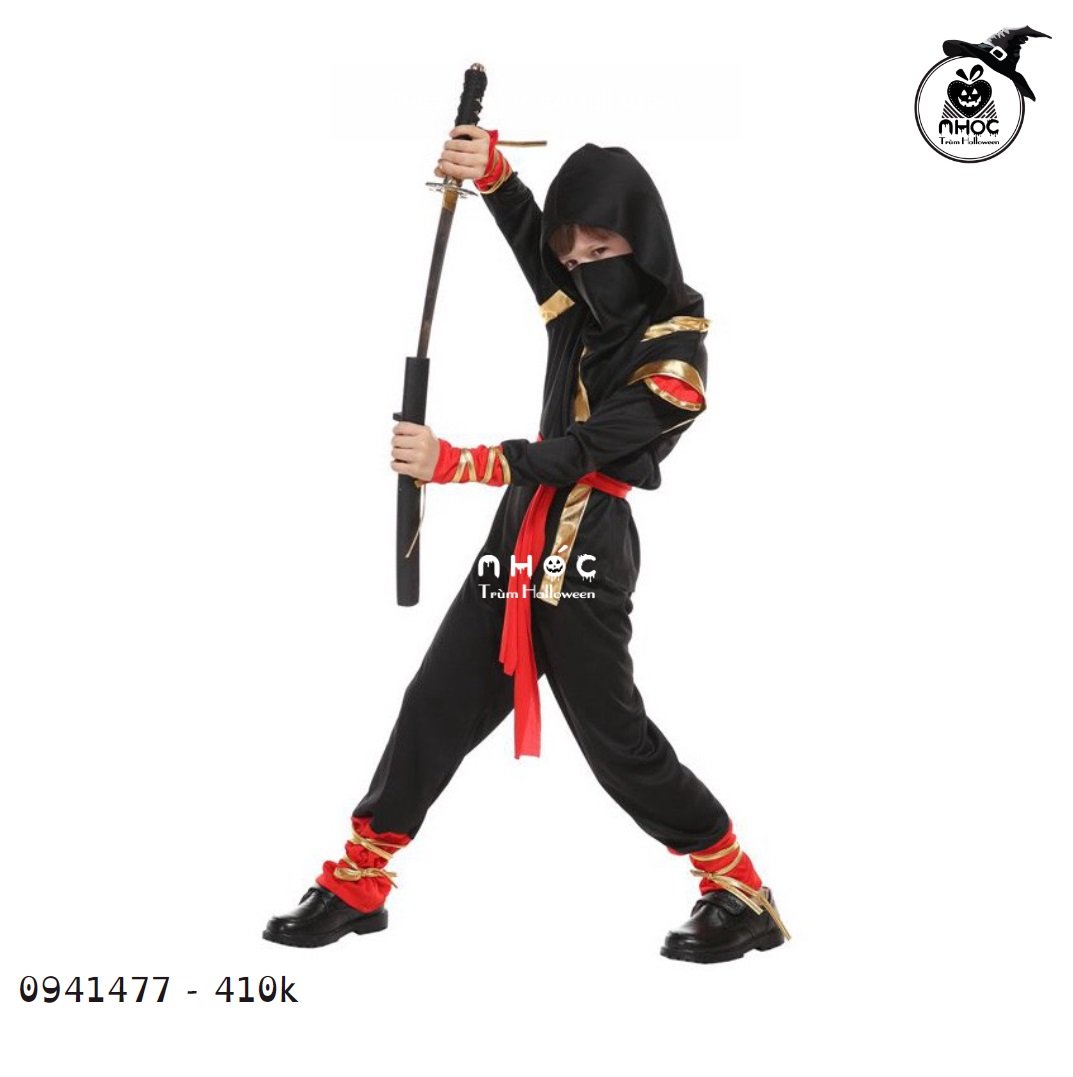 Bộ đồ Ninja viền vàng bóng - Đỏ đen - Size L - 130410