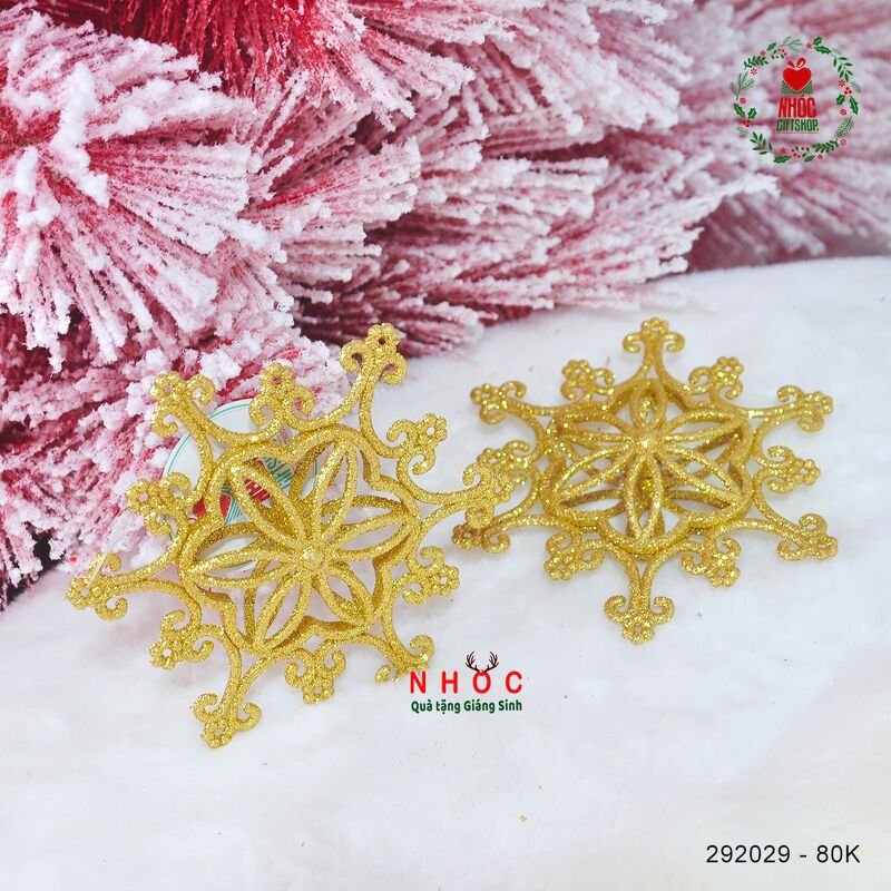 Phụ kiện trang trí noel hoa nhựa họa tiết kim tuyến bộ 2 - 8001