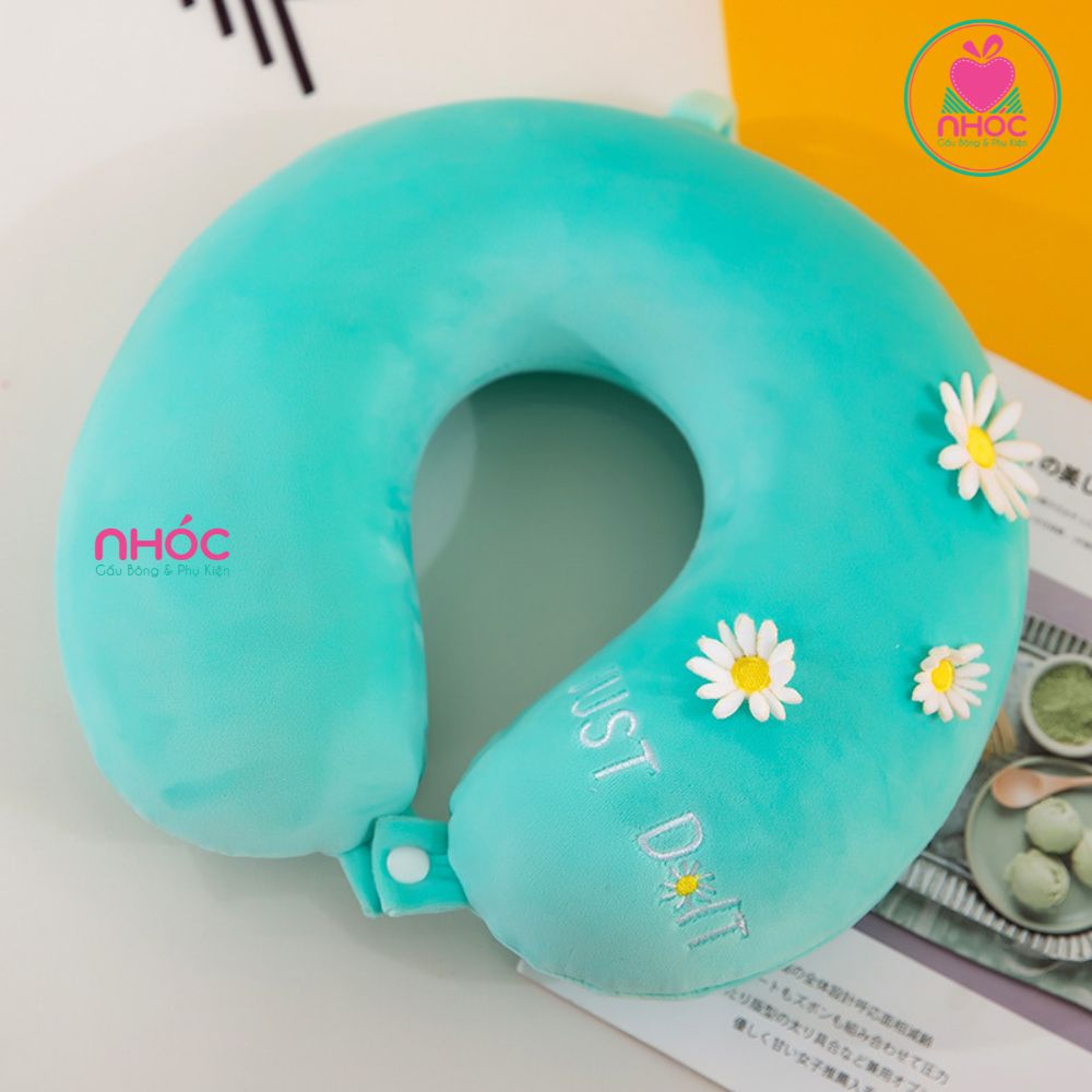 Gối kê cổ cao su non đính hoa cúc - Xanh ngọc - 18001