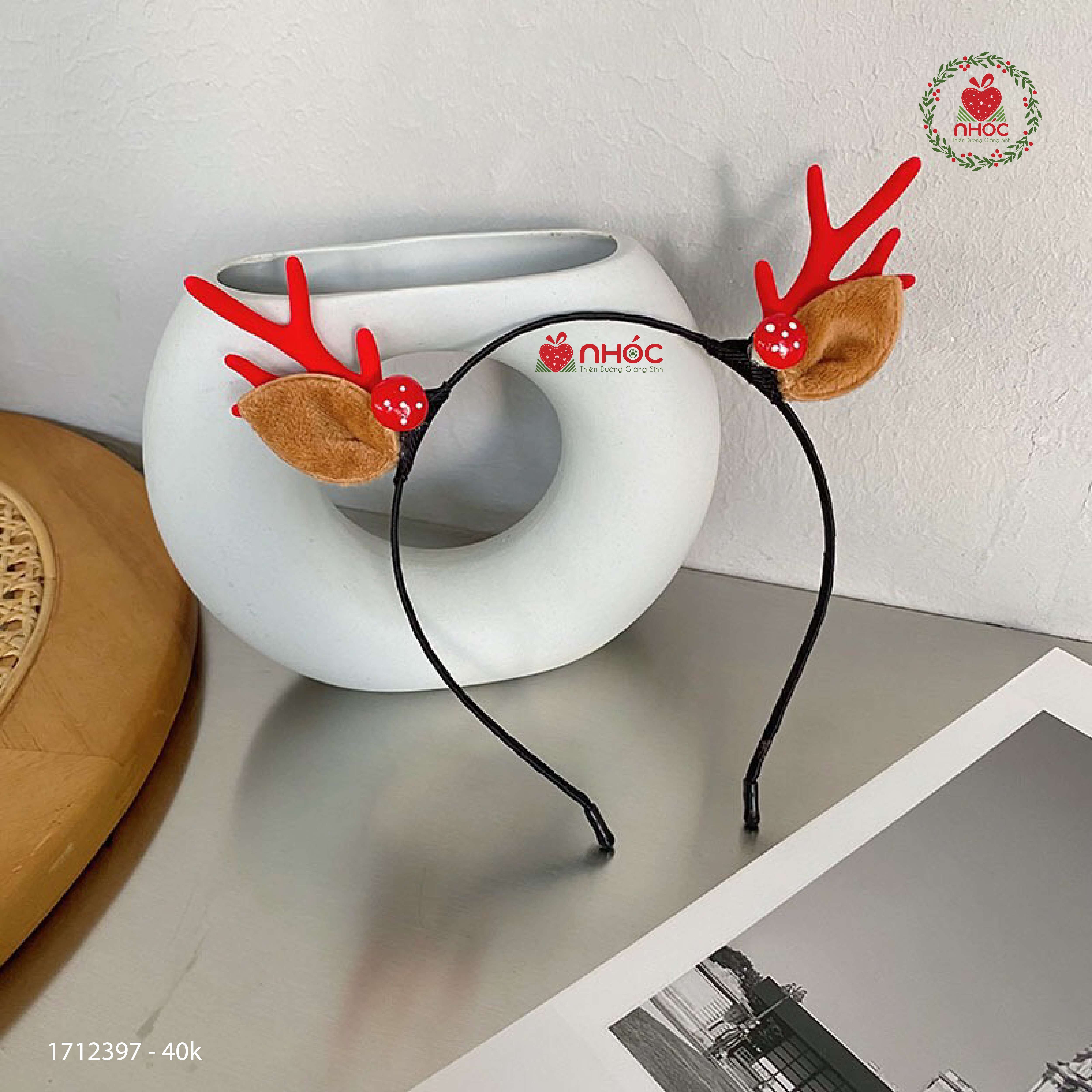 Cài tóc noel sừng tuần lộc - Nấm - Đỏ - 4001