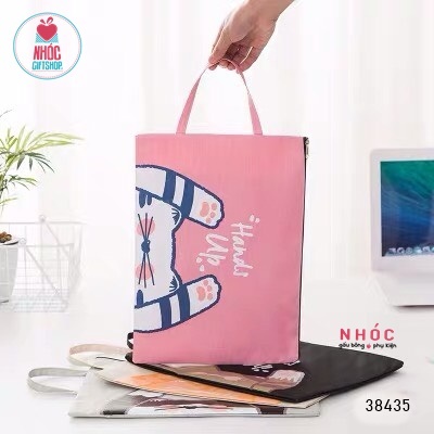 Túi xách vải bố in mèo - Hồng - 3001