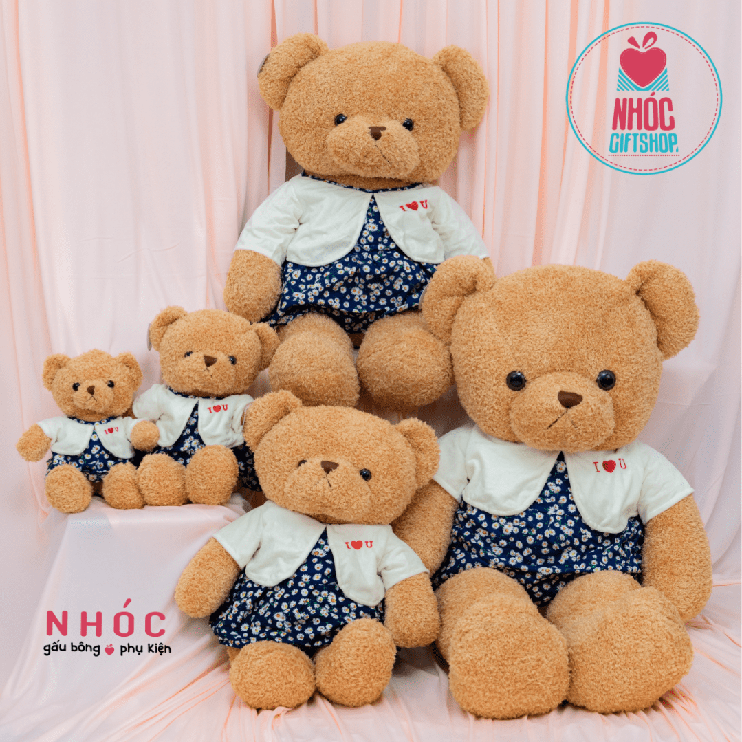 Gấu teddy lông chỉ váy hoa cúc