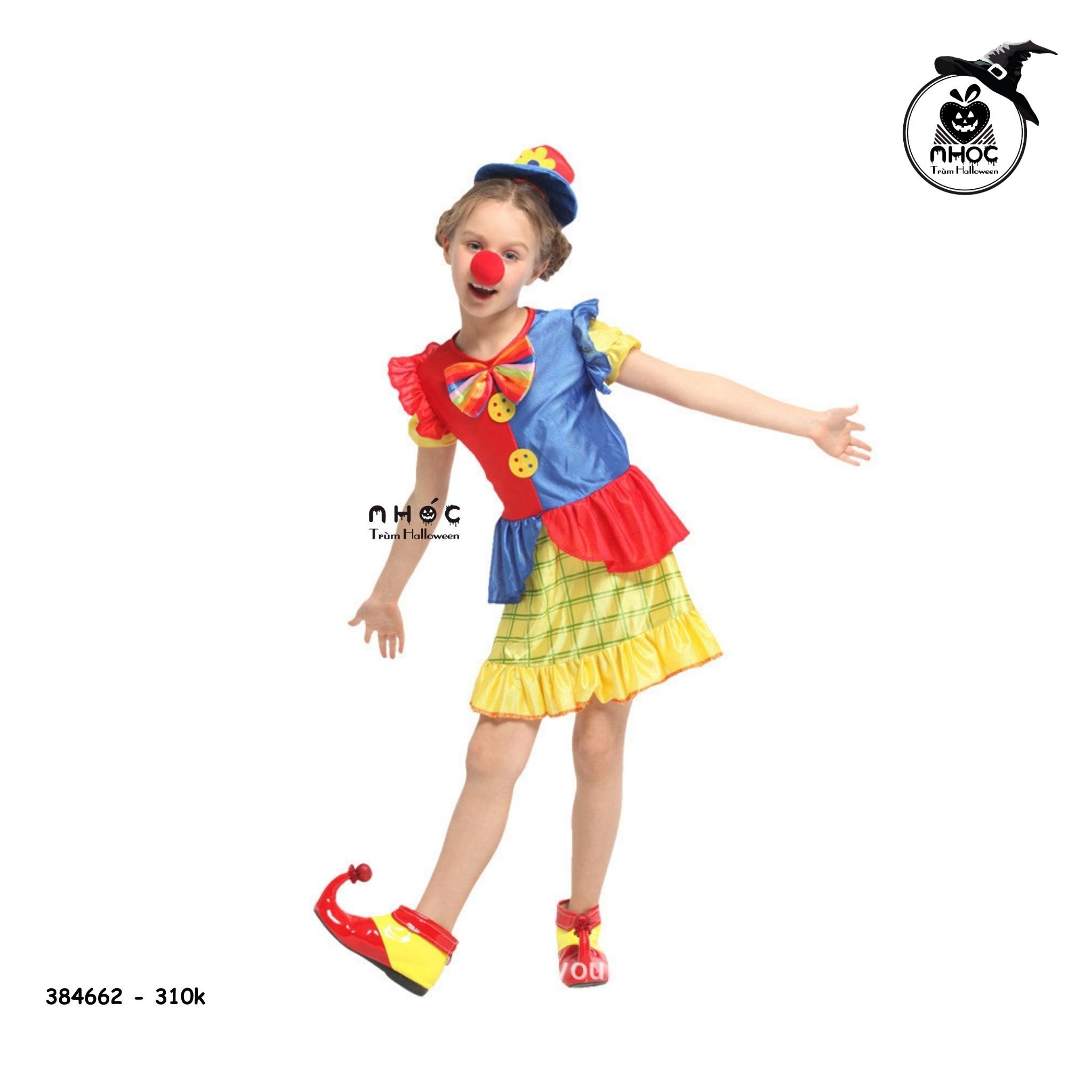 Đầm halloween bé hề vải thun combo nón - Size L - 31001