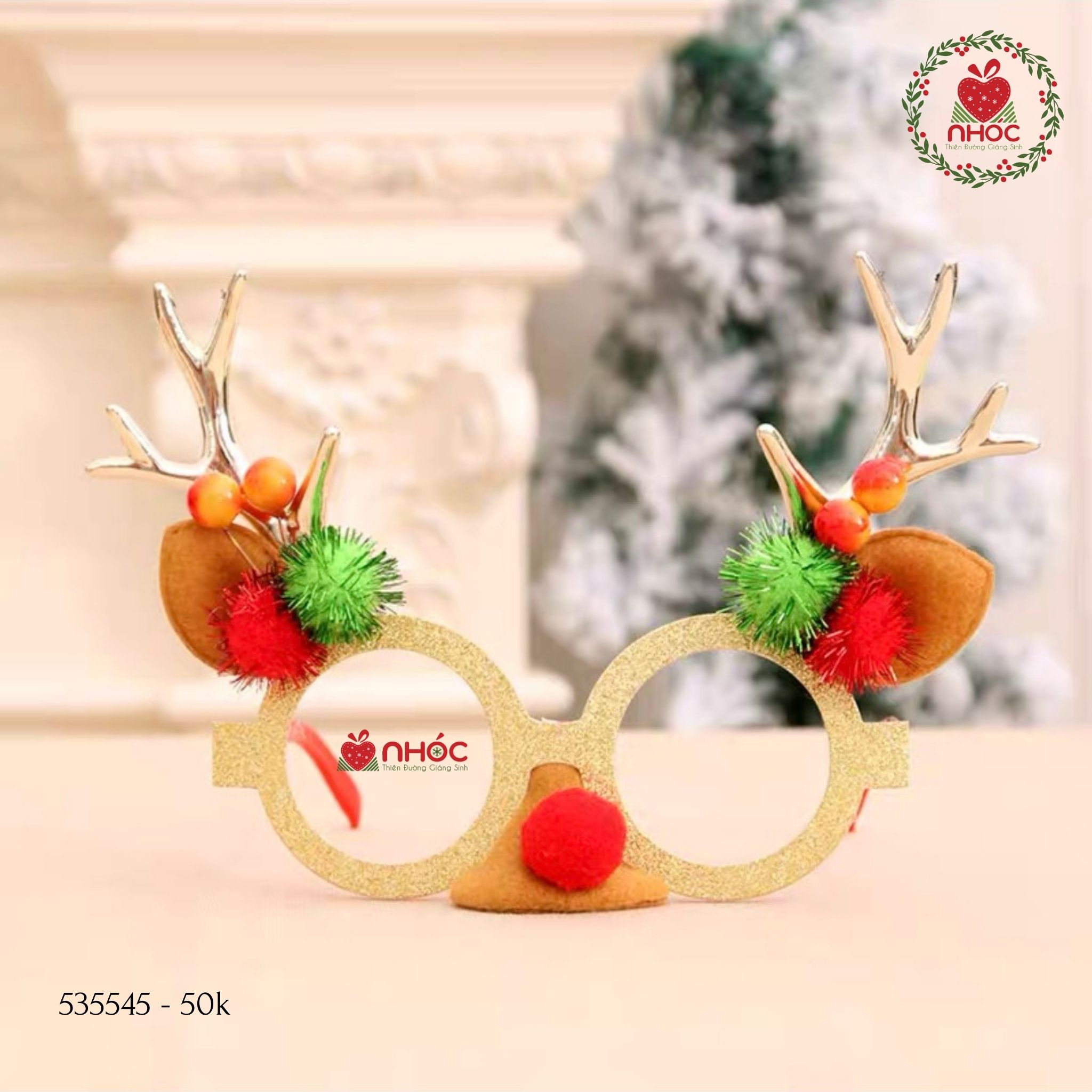 Phụ kiện noel mắt kính sừng tuần lộc trái châu - Vàng - 5001