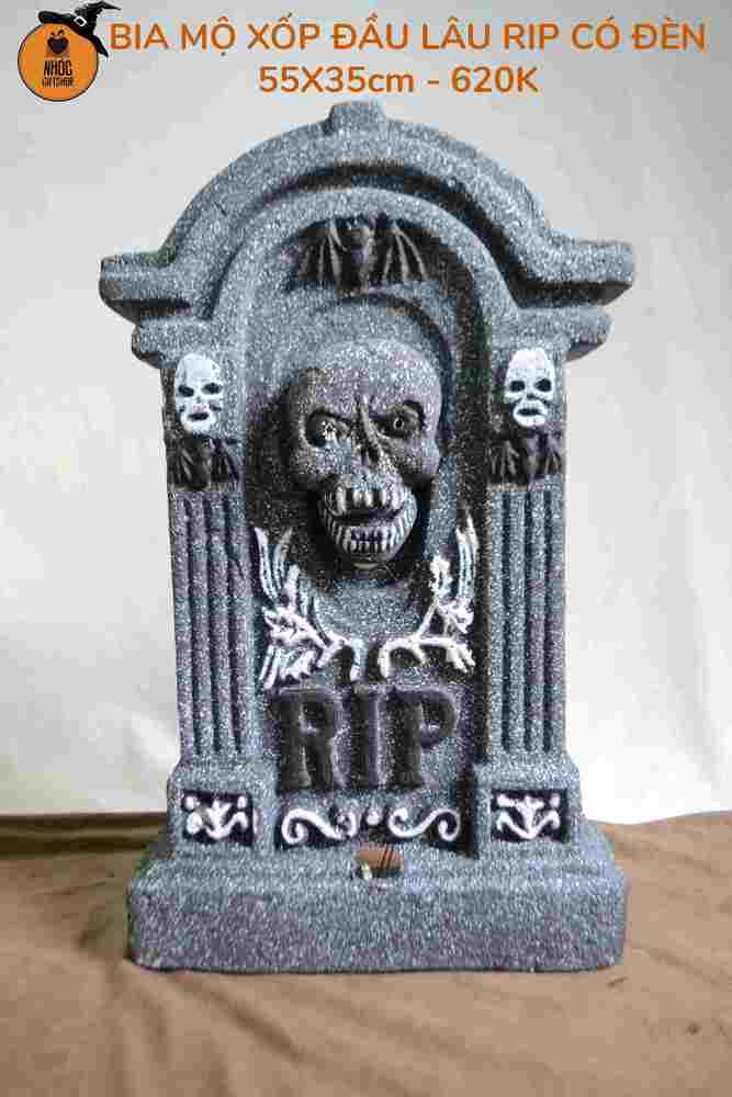 Bia mộ xốp mềm đầu lâu mắt đỏ Rip có đèn - 60480
