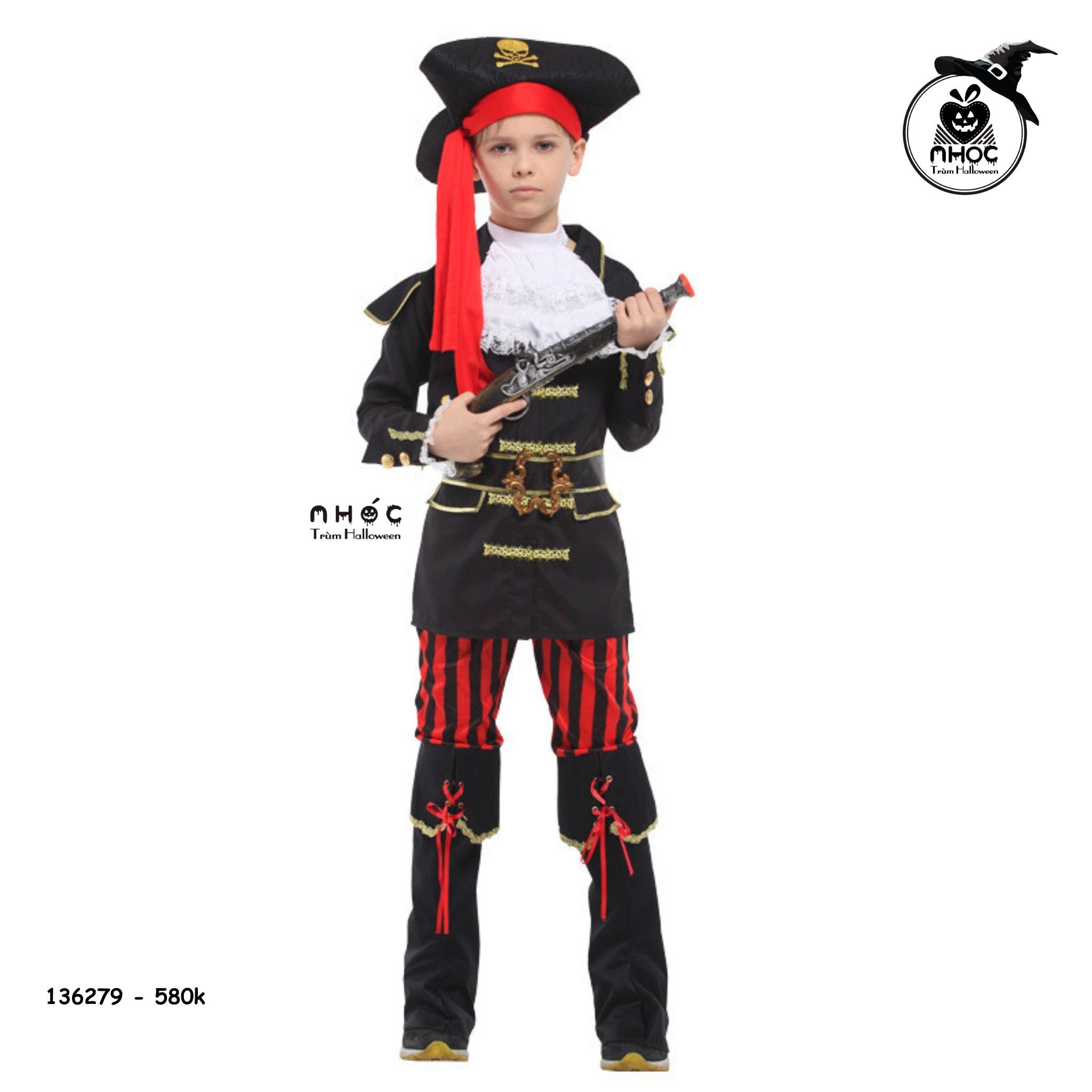 Bộ đồ cướp biển Royal pirate captain quần sọc đỏ đen combo nón - Size XL - 135580