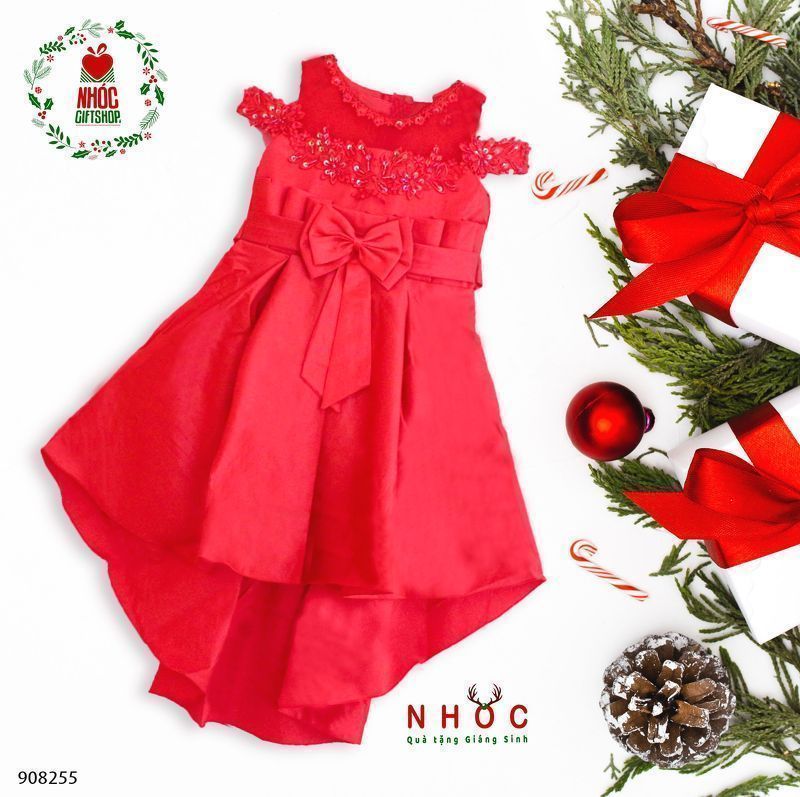 Đầm nhung Noel vải phi xếp li bẹt vai - Size 1 - 70360
