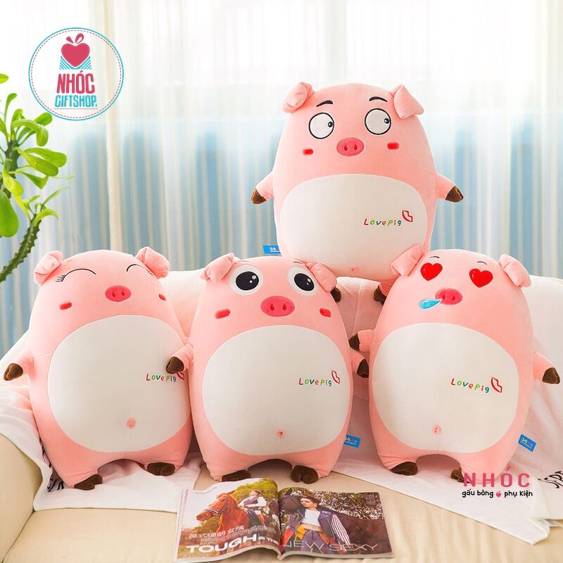 Gối bông heo bụng tròn lông mịn - Hồng - 90780