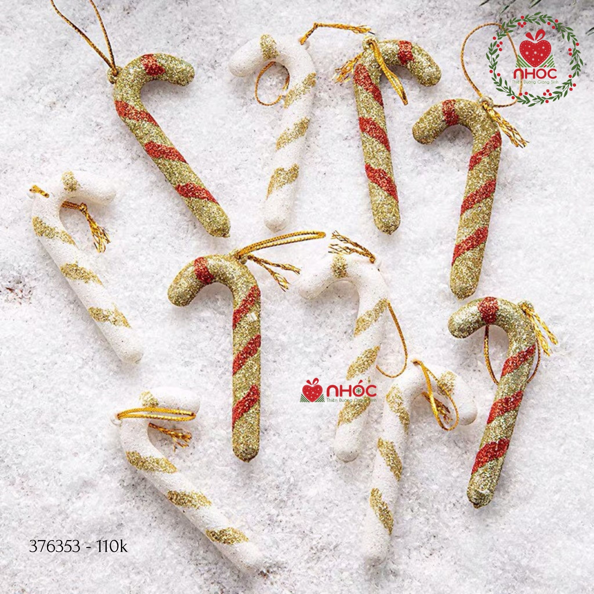 Phụ kiện trang trí noel cây gậy kim tuyến bộ 10 - Vàng - 08110