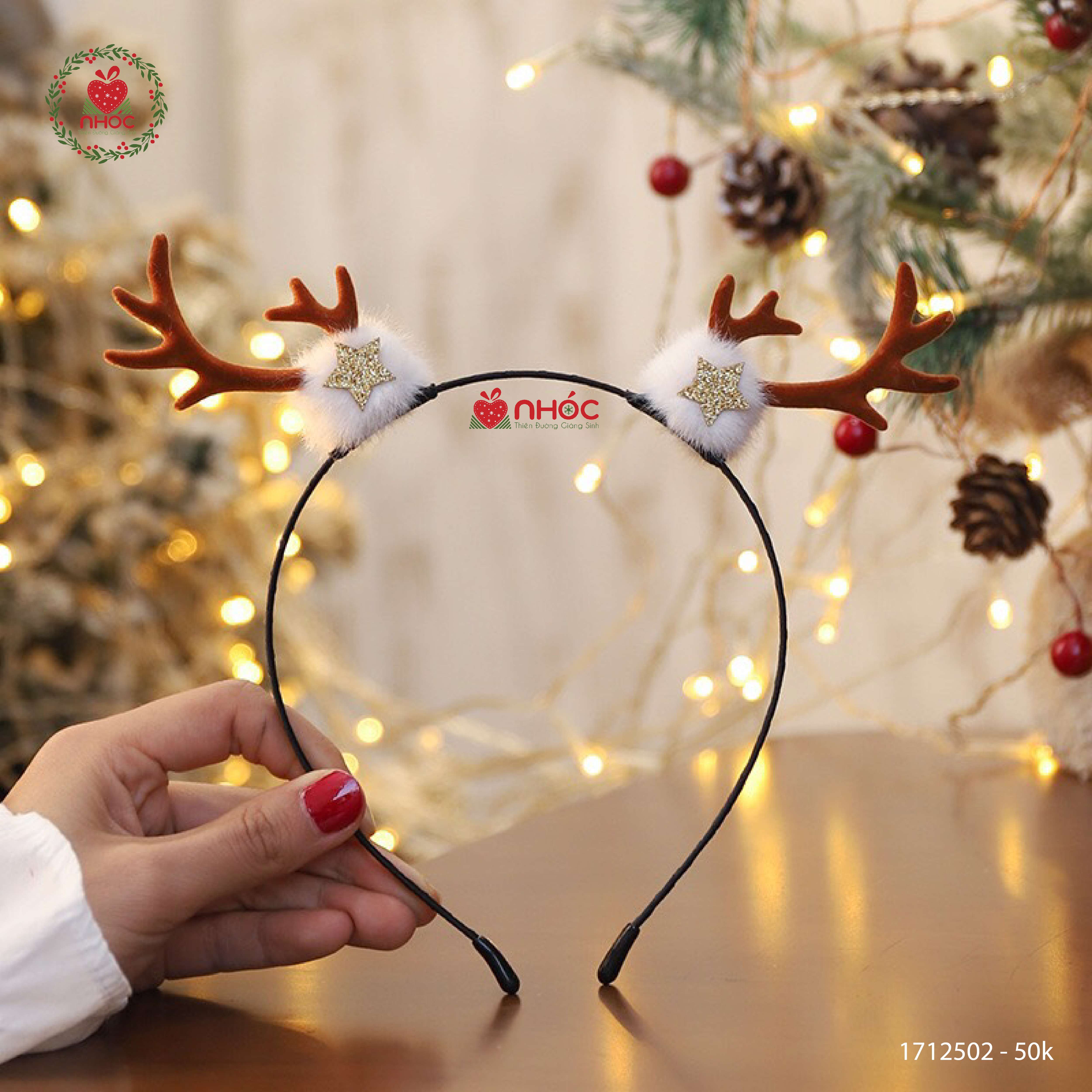 Cài tóc noel sừng tuần lộc trái châu lông sao - Nâu - 5001
