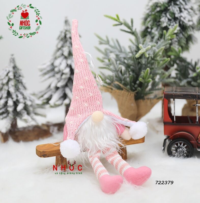Thú bông ông già noel đội nón len tim chân sọc - 8001 - Hồng