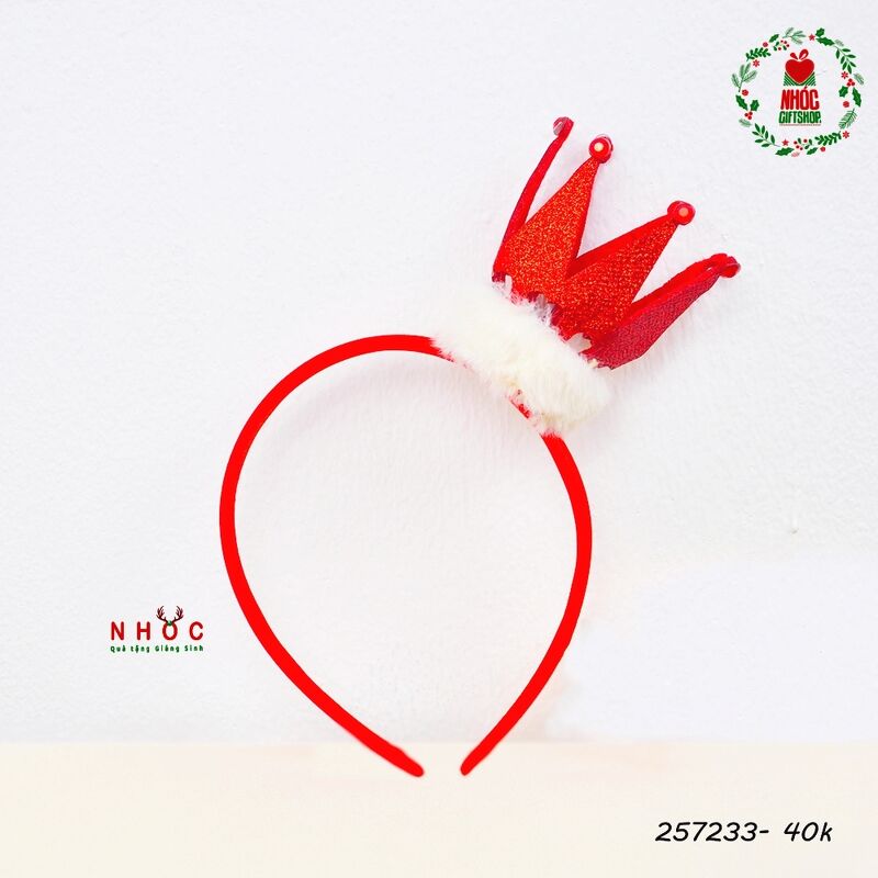 Cài tóc noel vương miện kim tuyến - 4001 - Đỏ