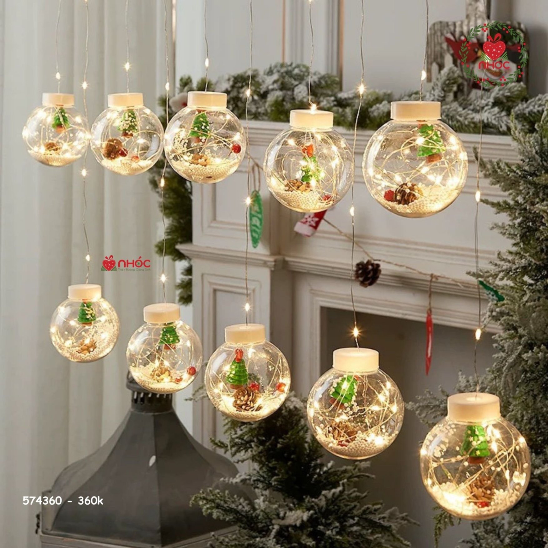 Dây đèn Noel kiểu màn trái châu trong - Cây thông - 36001