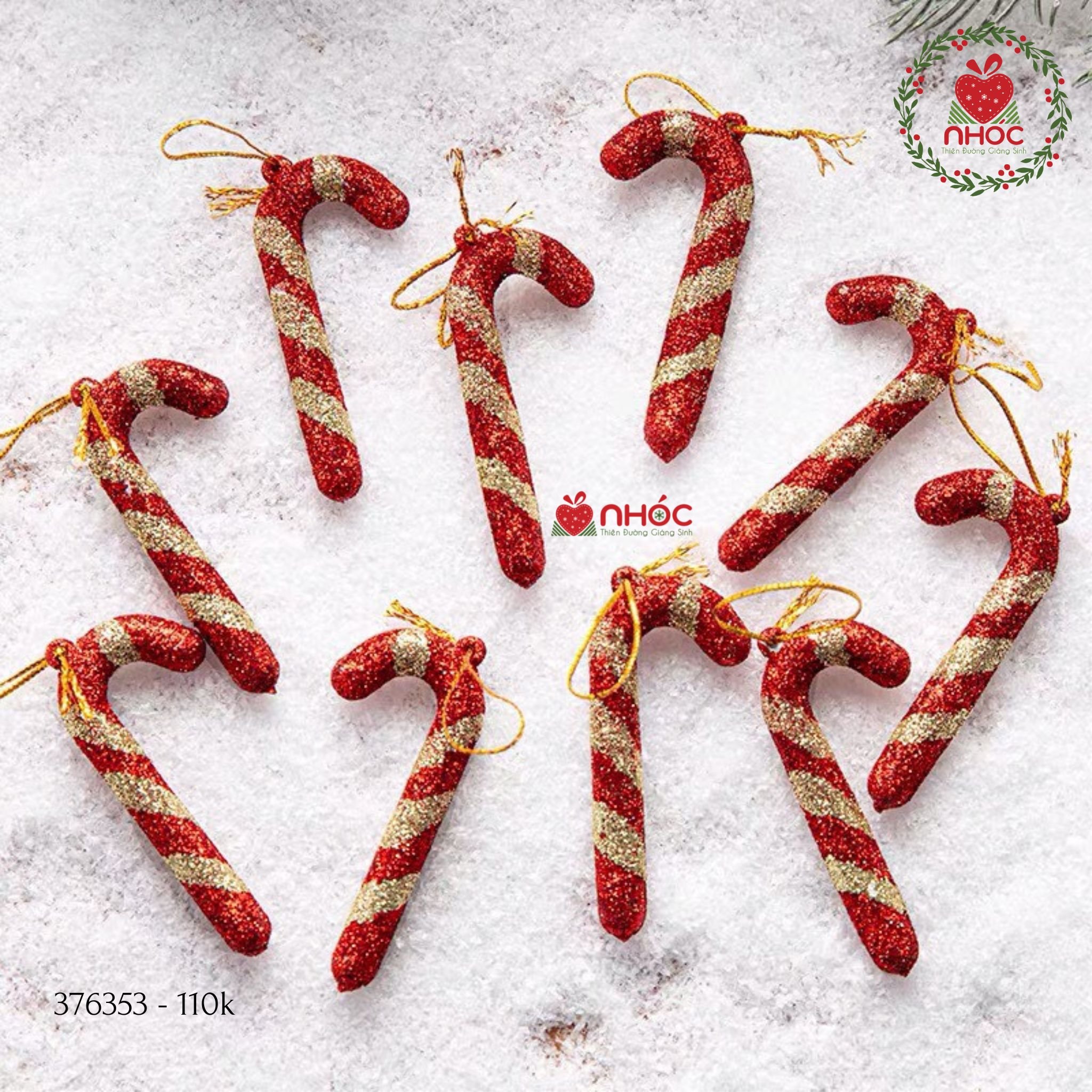 Phụ kiện trang trí noel cây gậy kim tuyến bộ 10 - Đỏ - 08110
