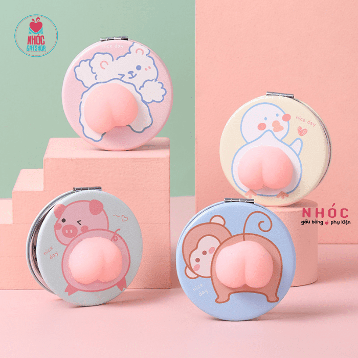 Gương mini cầm tay tròn Mochi in thú - Chó - 6001