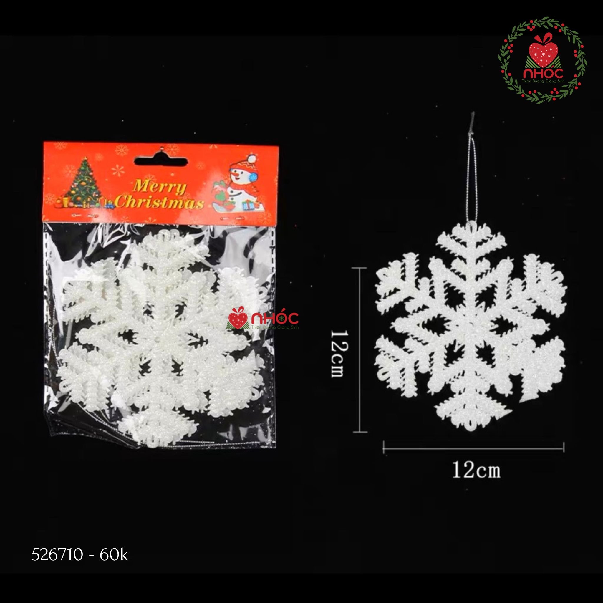 Phụ kiện trang trí Noel bông tuyết kim tuyến bộ 3 - Trắng - 1260