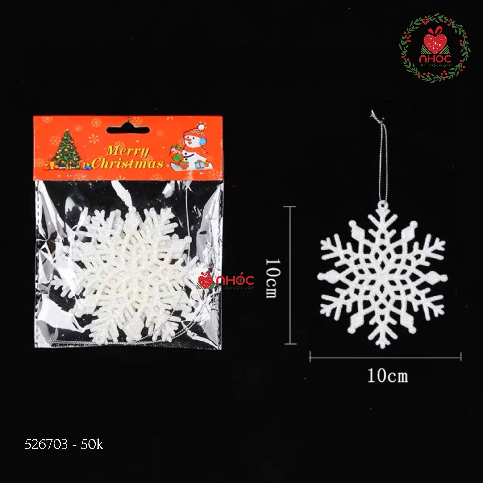 Phụ kiện trang trí Noel bông tuyết kim tuyến bộ 3 - Trắng - 1050