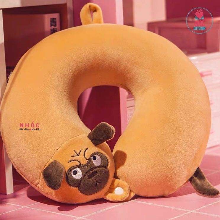 Gối kê cổ cao su non nici thú - Chó pug camel -18001