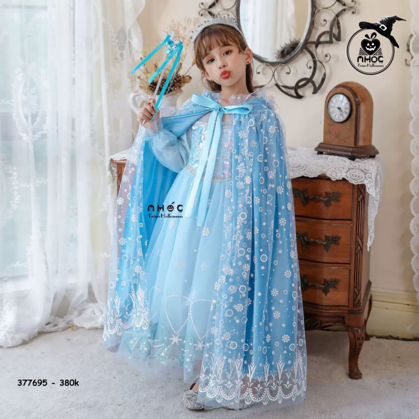 Áo choàng halloween vải lưới hoa tuyết - Xanh dương - L380
