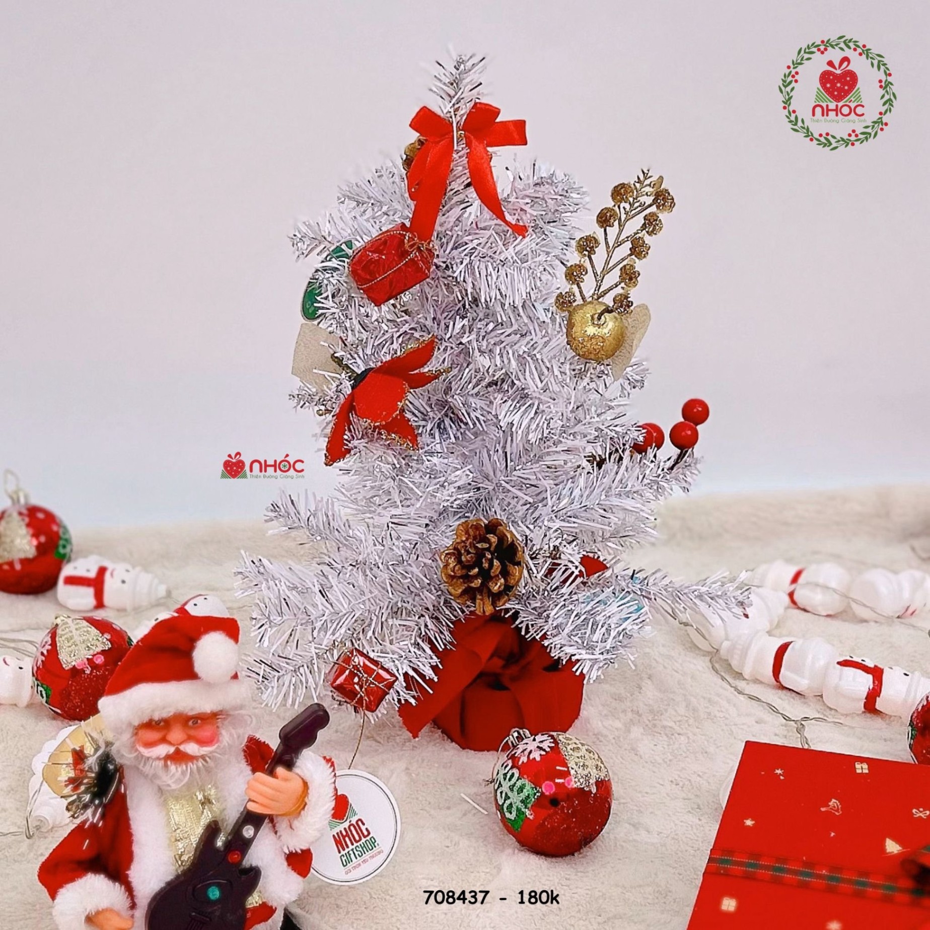 Cây thông noel mini trắng bạc có trang trí - LP - T15 - WSD - 15in - 40180