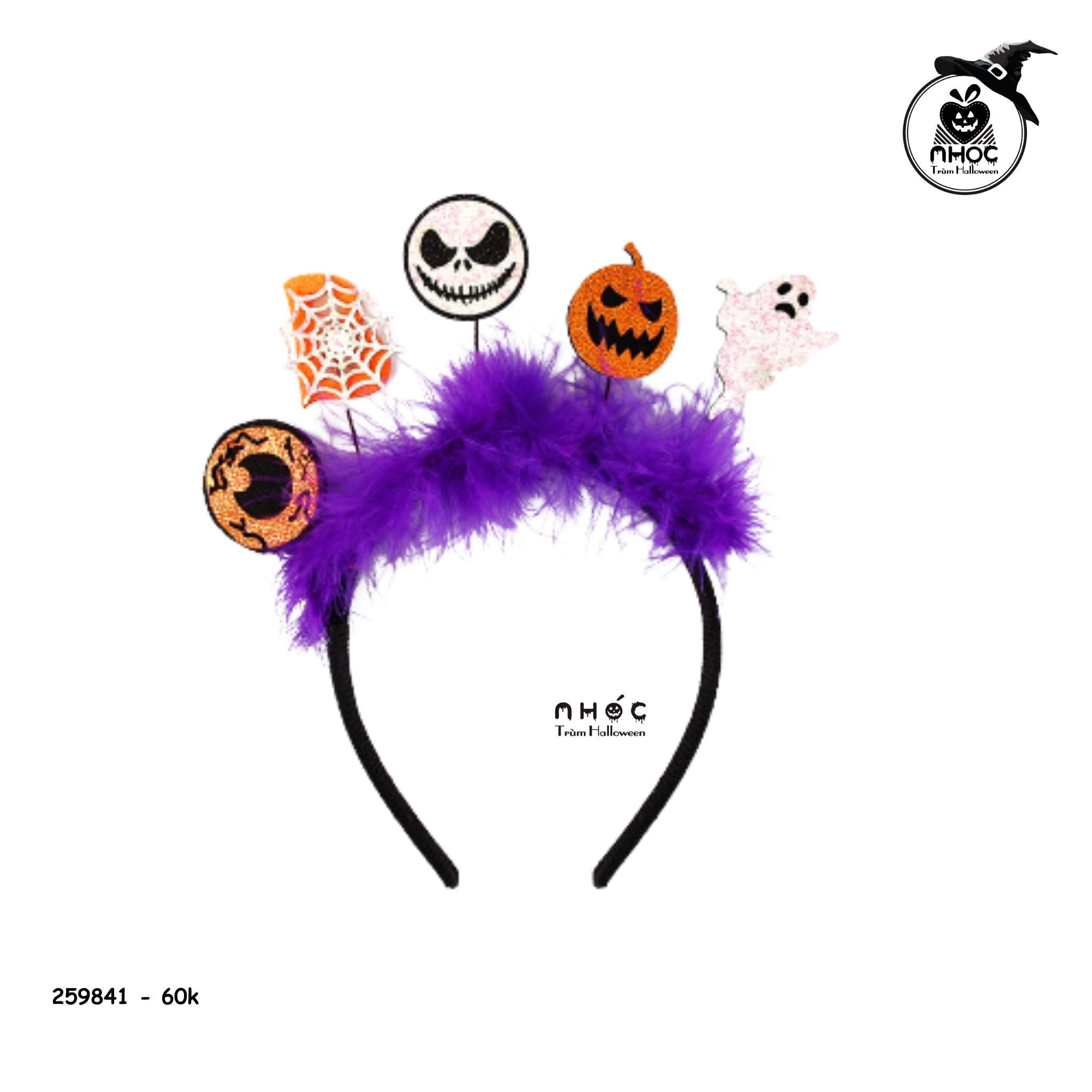 Cài tóc Halloween lông đính ma bí ngô - Tím - 6001
