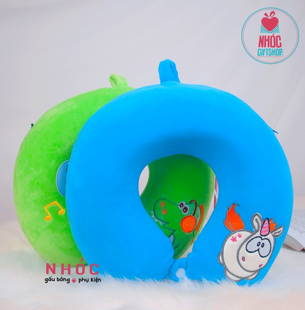 Gối kê cổ cao su non thêu Lừa - Cam - 16001