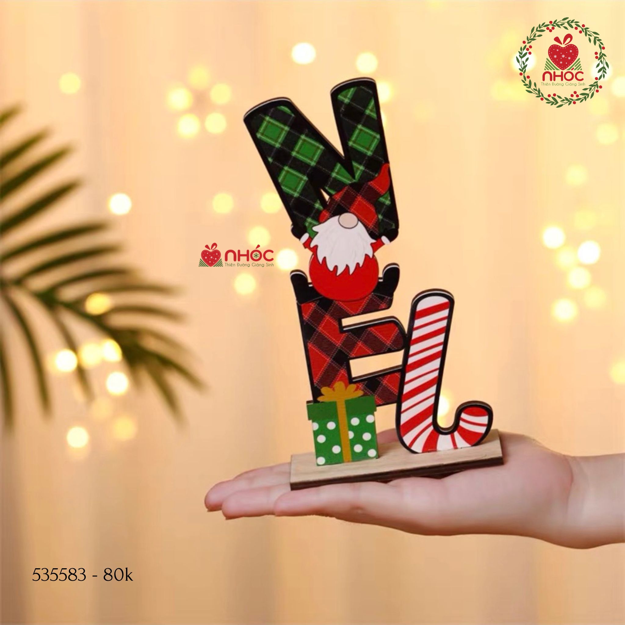 Bảng Noel để bàn gỗ hoạ tiết - Noel dọc - 2080
