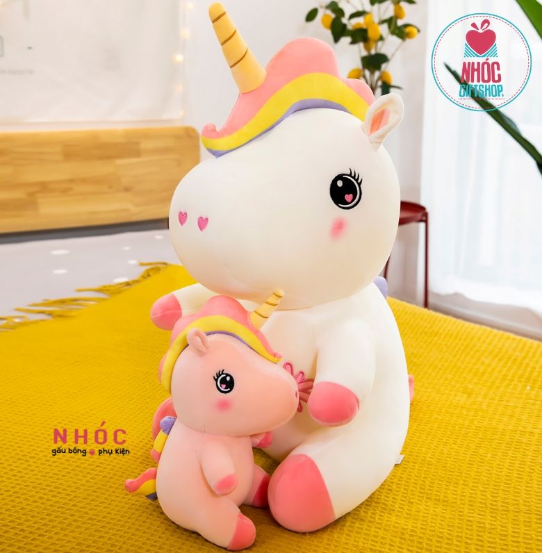 Thú bông Kỳ lân ngực thêu hoa lông mịn ngồi - Trắng - 90720