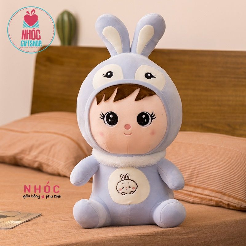 Búp bê bông áo thỏ lông mịn ngồi - Xanh da trời - 90760