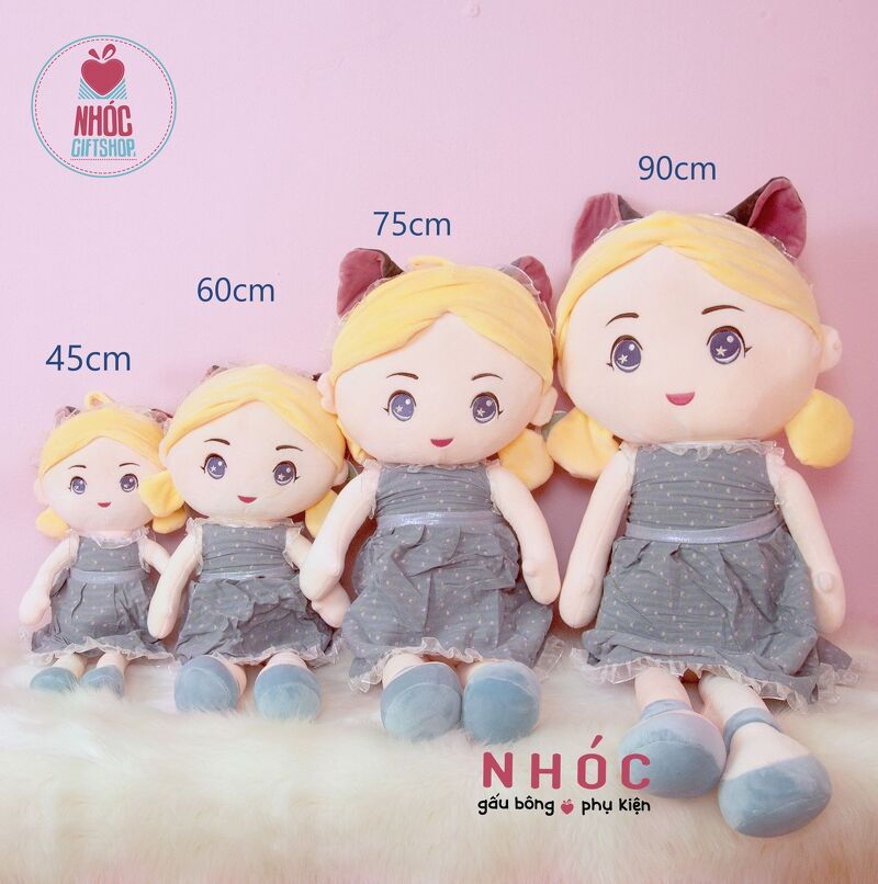 Búp bê bông đầm hoa cài mèo lông mịn - Xanh - 90480