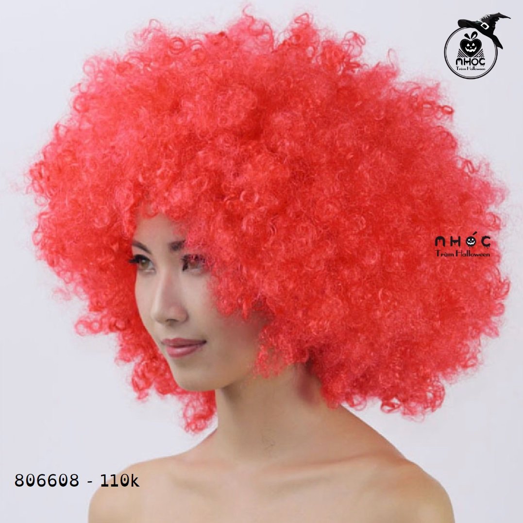 Tóc giả xoăn 1 màu - Đỏ - 11001