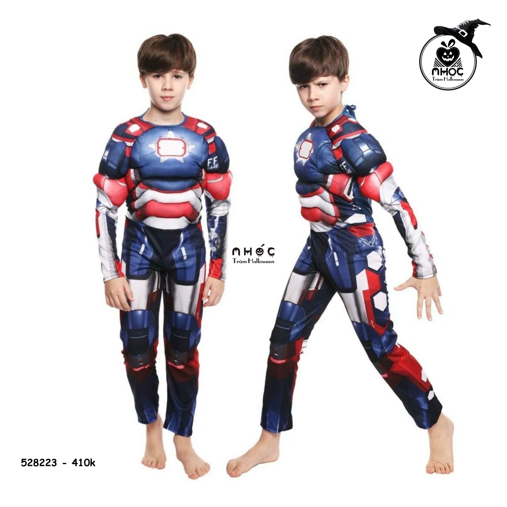 Bộ đồ TE Iron man tay phồng vải thun - 41001 - Xanh - Size 5