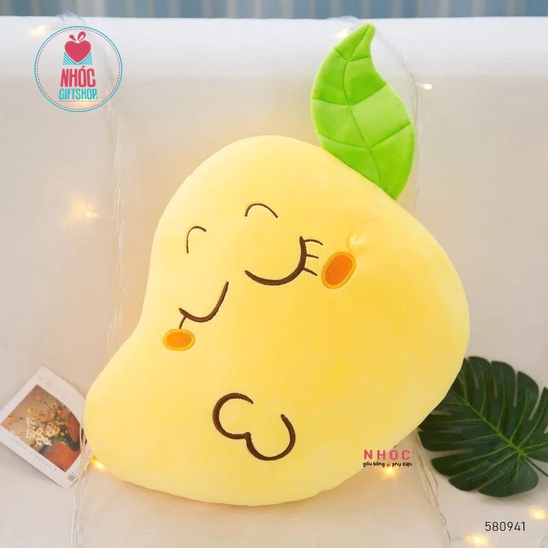 Gối ôm trái xoài mặt cảm xúc lông mịn - Vàng - 50320