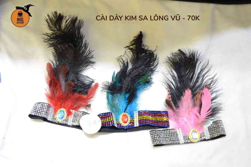 Cài dây kim sa lông vũ - Cam - 7001