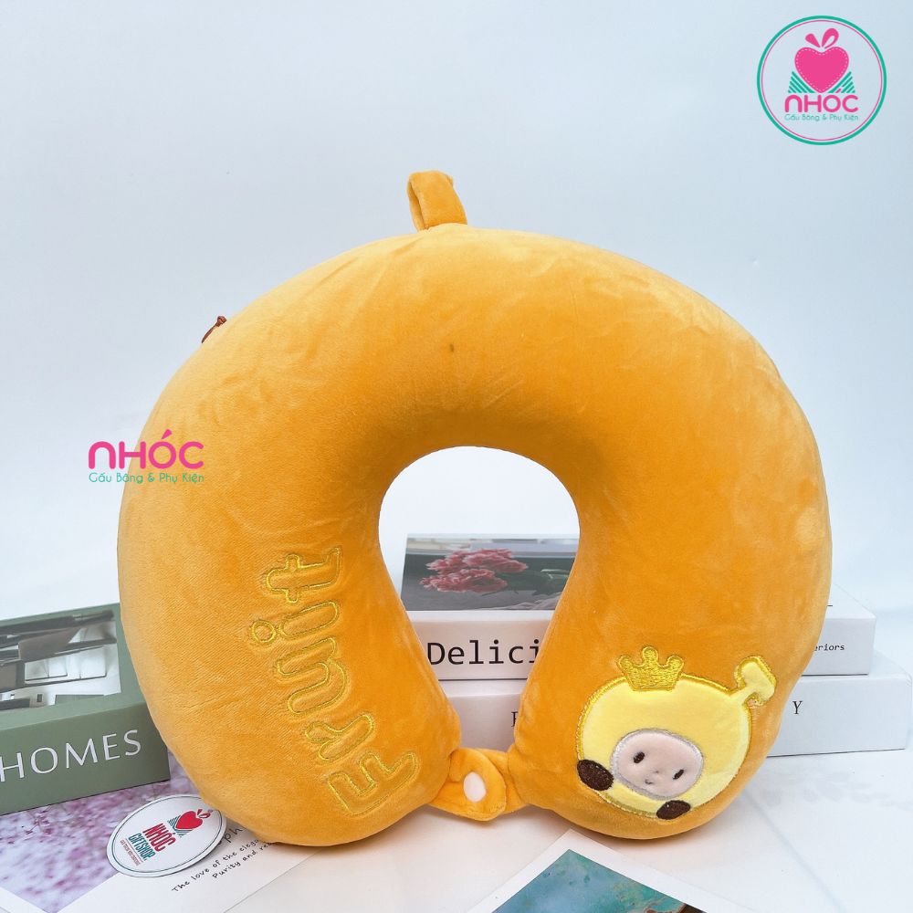 Gối kê cổ cao su non thêu Fruit - Nâu - 16001