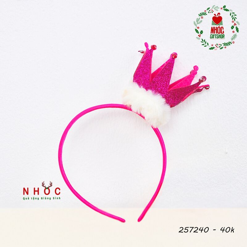 Cài tóc noel vương miện kim tuyến - 4001 - Hồng đậm