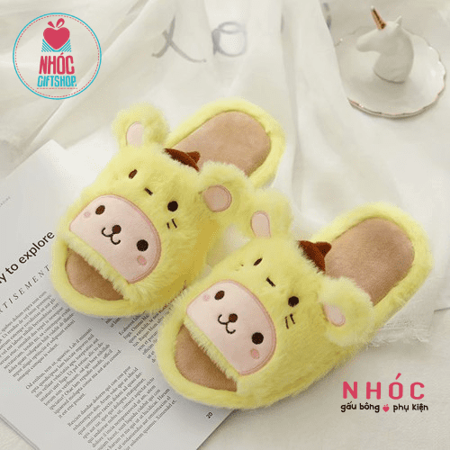 Dép bông quai ngang thú đội nón - Vàng - 21001