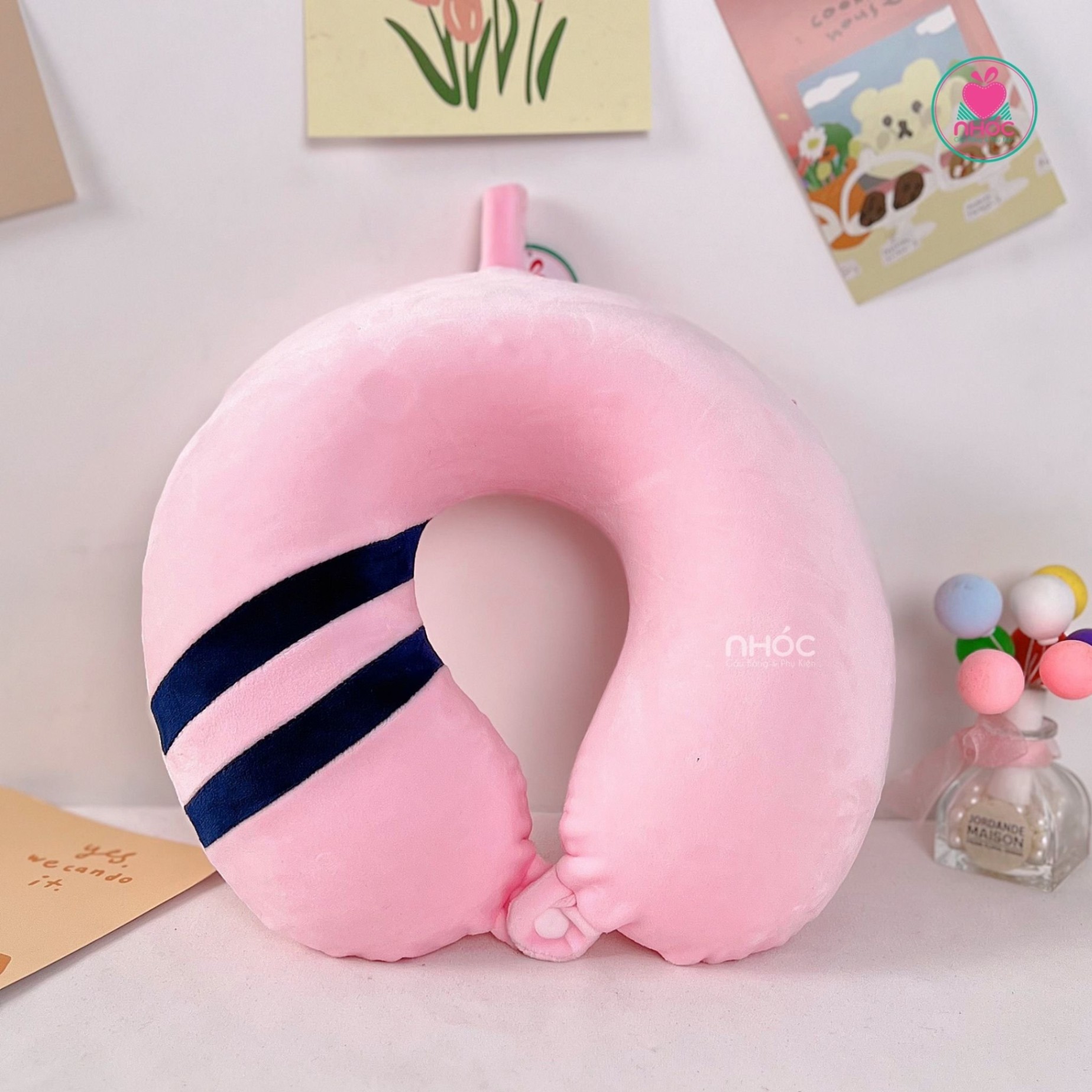 Gối kê cổ cao su non sọc ngang - Hồng - 16001